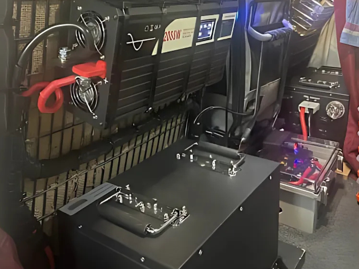 Image of Lithium battery installation with inverter and charge controller for off-grid power solutions in Australia.