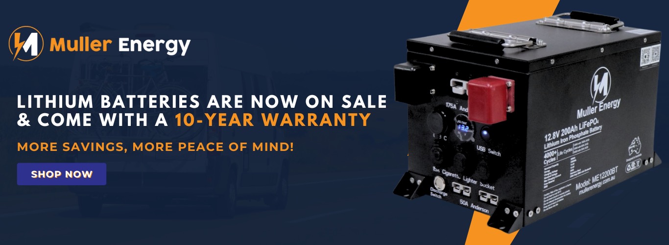 promotional image for lithium batteries are now on sale & come with a 10-year warranty